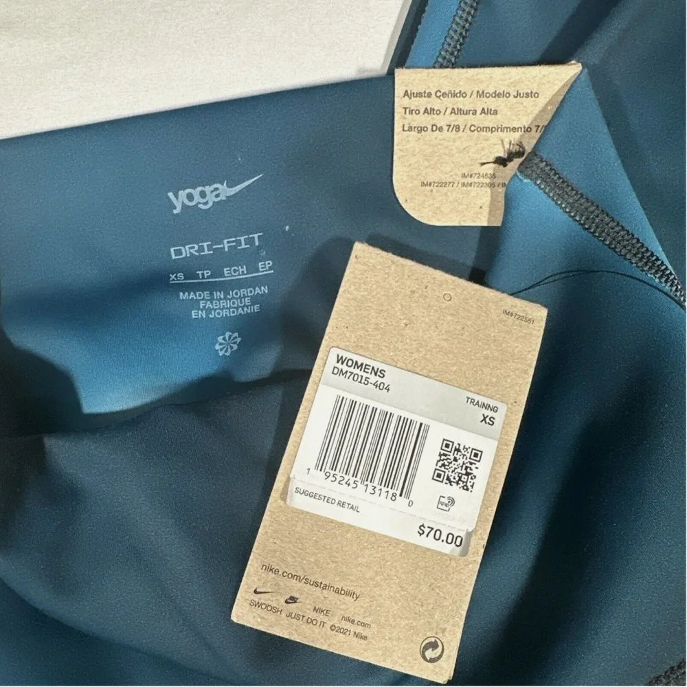 NWT $70 Nike Yoga [ XS ]‎ Dri-FIT 7/8 Tights in Marina Blue /Iron Grey